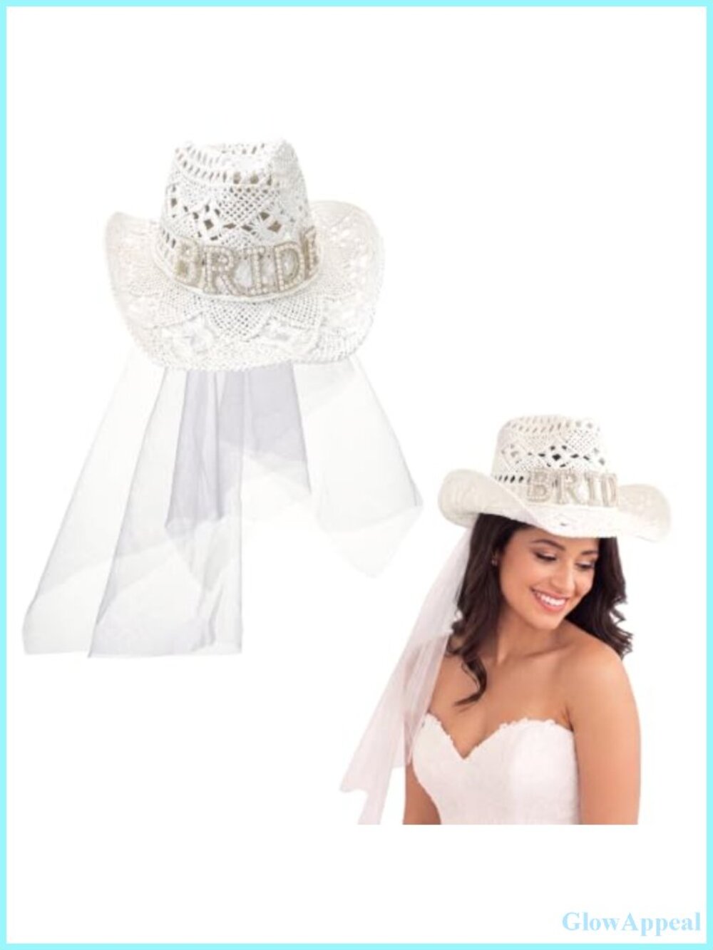 Bride Cowgirl Straw Hat Rhinestone Cowboy Veil